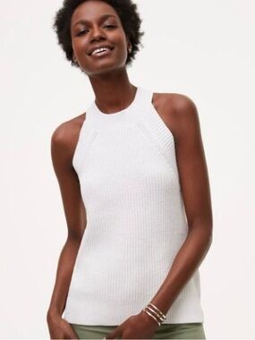 LOFT White Ribbed Halter Knit Tank